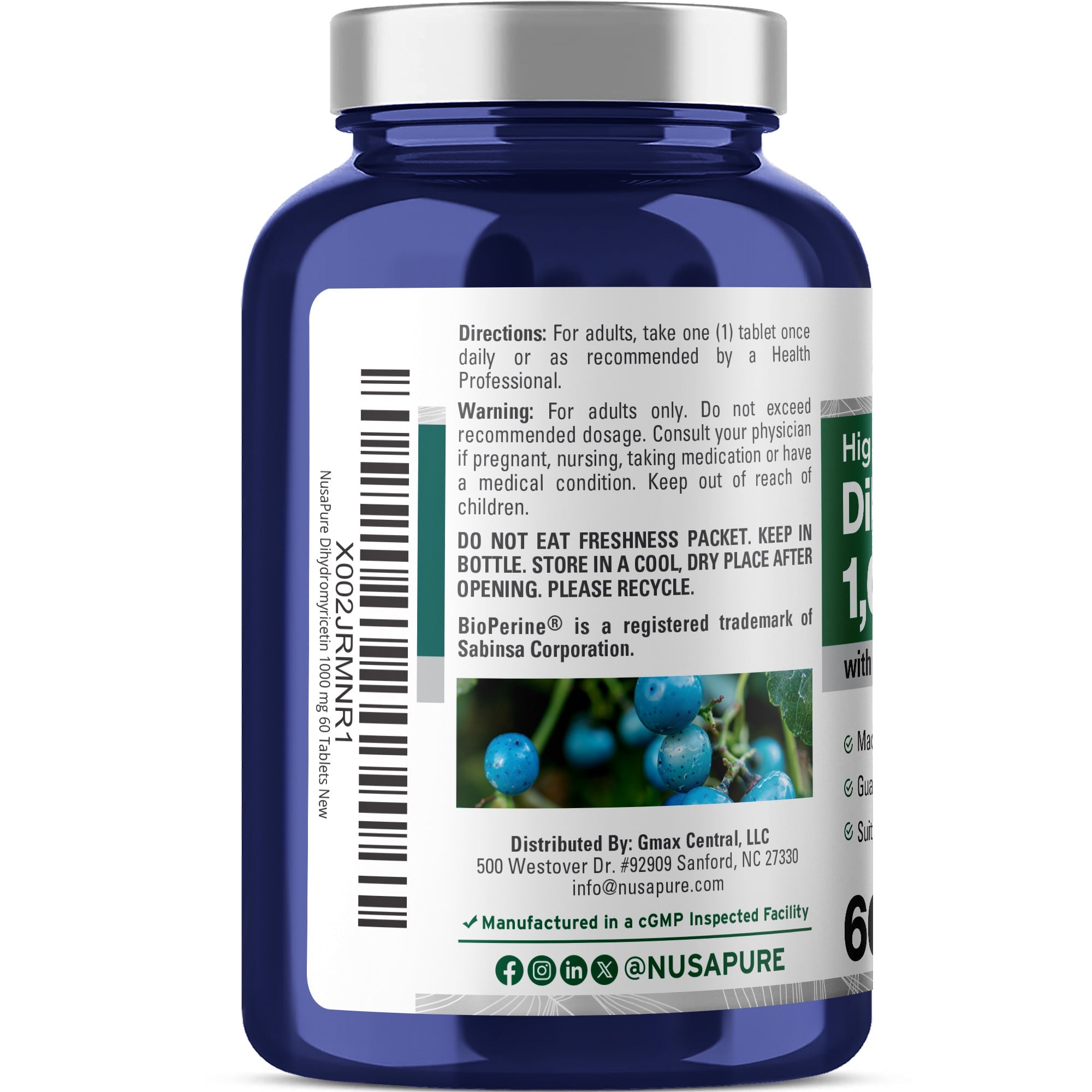 NusaPure Dihydromyricetin (DHM) 1,000mg 60 Veggie Tablets (No GMO & 100% Vegetarian)